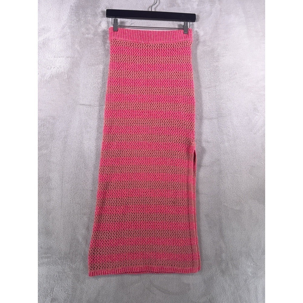 Rag & Bone Carson Striped Skirt Womens Size XS Pink Open Knit Midi Glam